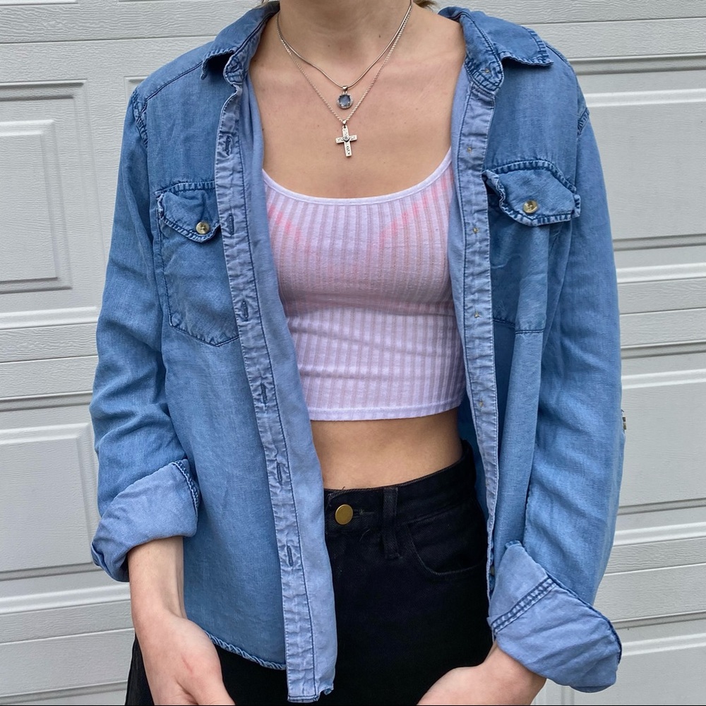 Top is a white sheer striped tank top from Pacsun size XS.